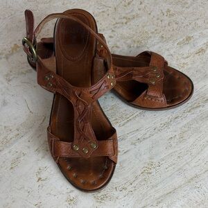 Frye Avery T-Strap Leather Cognac Brown Boho Western Sandals Women’s Size 6